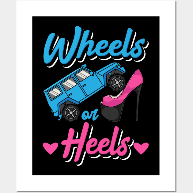 Wheels Or Heels Gender Reveal Wall Art by maxcode